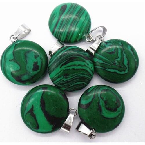 50Pcs 20x6mm Wholesale Green And Black Malachite Round Pendant Bead DIY Earrings Handmade Jewelry Accessories S649