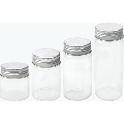 6Pcs 50ml 80ml 100ml 150ml Hyaline Glass Vials with Silver Aluminum Lid Gifts Crafts Cosmetic Bottle Refillable Jars