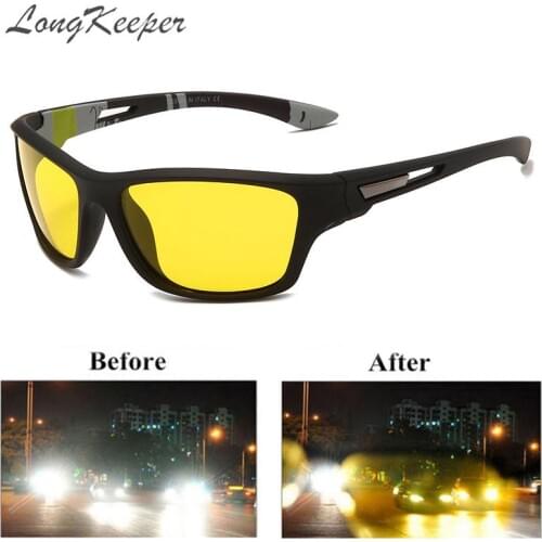 LongKeeper Anti-Glare Night Vision Glasses 2021 Polarized Sunglasses Mens Fashion Yellow Lens Night Driving Goggle Hombre