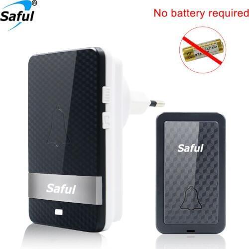Saful EU/US Self-powered Doorbell IP68 Waterproof Wireless Doorbell 28 Ringtones 150M Button and Receiver for Ring bells