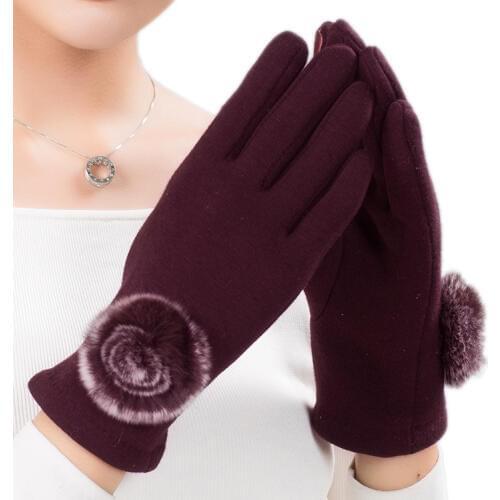 Girls Warm Gloves Female Suede Rabbit Fur Mittens Warm Touchscreen Gloves Winter Riding Touch-screen Luva Cell Phone Luva B-9238