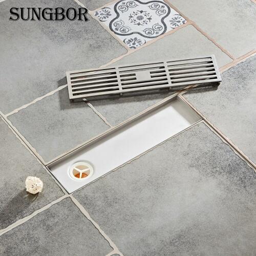 Drain 304 Stainless Steel Long Drainage Square Floor Drain Cover Shower Waste Drainer Bathroom Bath Accessories Strainer DL-0319