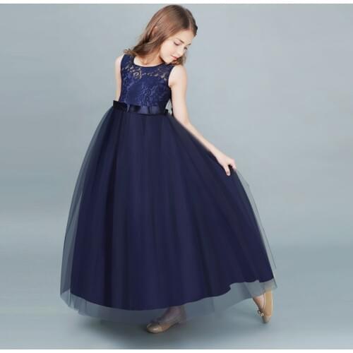 Elegant Kids Dresses for Girls 6-14 Years Teenager Girls Princess Formal Party Long Gown Embroidery Lace Flower Girls Dress