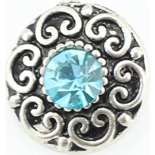 Lake water blue crystal Stone Pattern Antique Silver Carve Snap Button Charms 12mm Snap Charm Button Interchangeable Jewelry