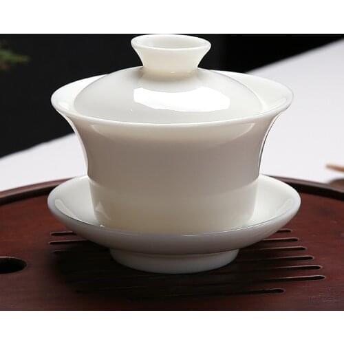 [GRANDNESS] Chinese Ceremony Gaiwan Tea Tureen Ceramic White Jade Porcelain teacup Cup 120ml