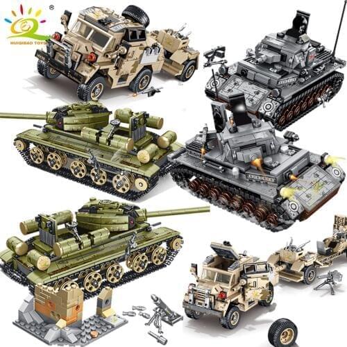 HUIQIBAO Military Series Panzer Chariot Missile Tractor Building Blocks Military IV Tank Soldier Figures Toys Bricks For Child