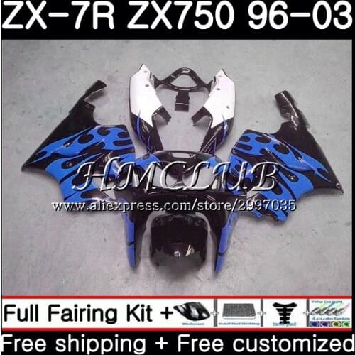 Kit For KAWASAKI NINJA ZX7R ZX750 ZX 7R 2000 2001 2002 2003 48HC.19 ZX 750 ZX-750 ZX 7 R ZX-7R 00 01 02 03 blue flames Fairing