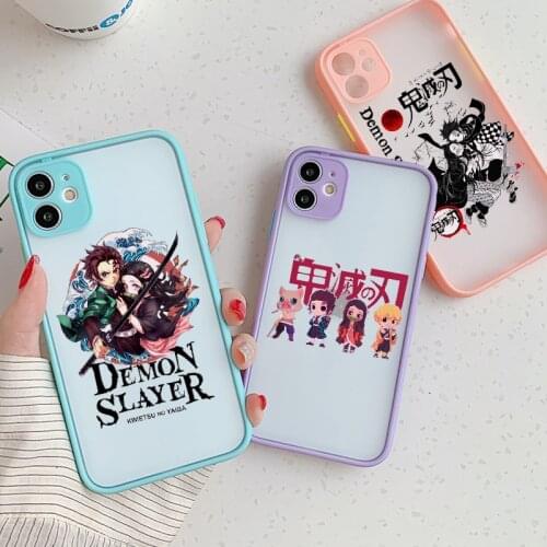 Bumper Matte Phone Cases for Iphone 11 12 Pro 6 7 8 Plus X Xs Max XR SE2 Demon Slayer No Yaiba Kamado Tanjirou Nezuko Cover Capa