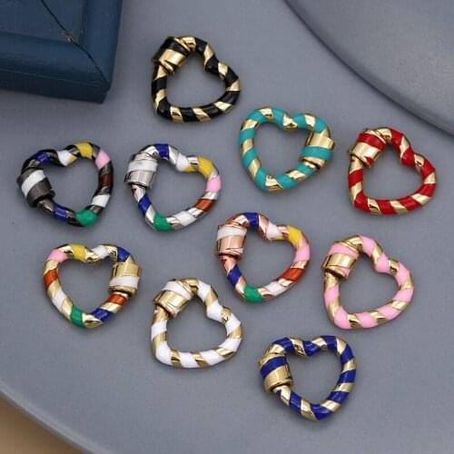 MINHIN Brass Metal Spiral Buckle Switch Clasps Enamel Heart Design Screw Lock Hooks for DIY Jewelry Bracelets Necklaces Findings