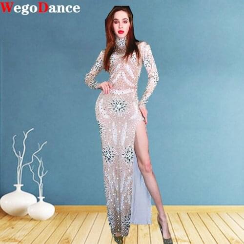 Fashion Design Pink Stretch Long Dress Women Sexy Costume Evening Birthday Party Dress Women Singer Performance