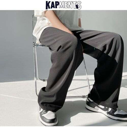 KAPMENTS Men Solid Harajuku Kpop Sweatpants 2021 Mens Japanese Streetwear Vintage Joggers Pants Male Y2k Straight Wide Leg Pants