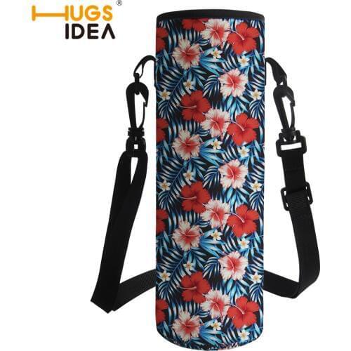HUGSIDEA Hibiscus Flower Neoprene Water Bottle Carrier Bag Pouch Cover Great for Stainless Steel Bottles Sport and Energy Drink
