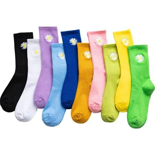Women/Men Cotton Socks Cute Mid-calf Lolita Daisy Easy Matching Ins Fashion Girls Sport Spring Summer Simple Soft Comfortable