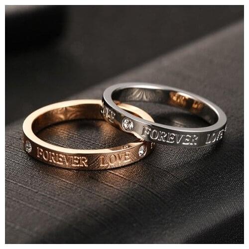 2021 New Concise Style Titanium Steel Zircon Ring for Woman FOREVER LOVE Rose Golden Couple Rings Jewelry Wholesale Rings