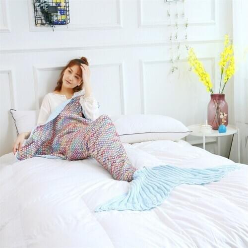 Mermaid Blanket Mermaid Tail Soft Wool Sofa Cover Handmade Knitted Blanket Adult Children Relax Sleeping Nap Bag Birthday Gift