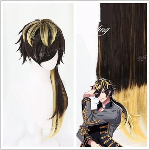 DRB Jyushi Aimono Cosplay Division Rap Battle Hypnosis Mic Cosplay Wig Anime Cosplay Heat Resistant Synthetic Black Yellow Wig