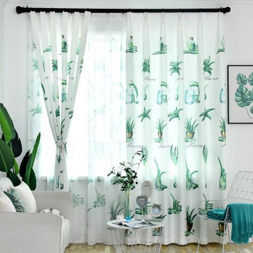 Simple Modern Nordic Plant Curtains for Living Room Cotton and Linen Curtains for Living Room Garden Curtains Tulle Custom