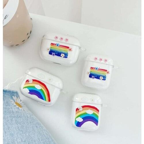 Rainbow Floral Clouds Transparent Earphone Cover for AirPods Protective Case 1/2/3 Soft Case for Apple AirPod Headset Cover
