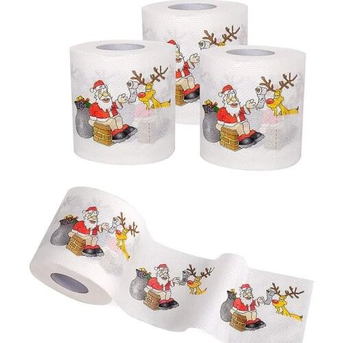 Santa Claus Reindeer Print Christmas Toilet Paper Tissue Funy Christmas Decorations For Table New Year Home Gifts Souvenirs