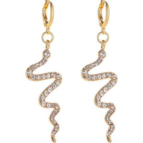New creative vintage metal Snake Hoop Earrings women cool wind long crystal simple jewelry