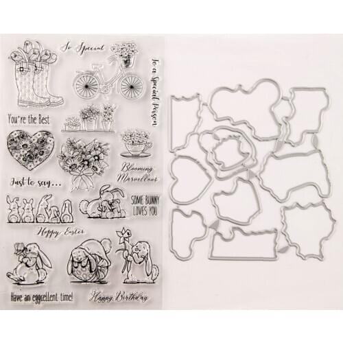 Silicone Clear Stamps CUTTING DIES For Scrapbooking STENSICLS RABBIT FLOWERDIY PAPER Album Cards MAKING Transparent RUBBER Stamp