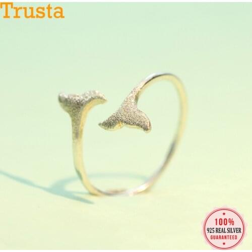 Trustdavis 100% 925 Sterling Silver Sweet Double Mermaid Tail Adjustable Rings For Women Wedding Party S925 Ring Jewelry DS586