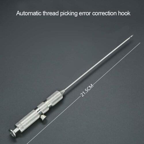 Automatic thread taking and error correcting hook line engraving device