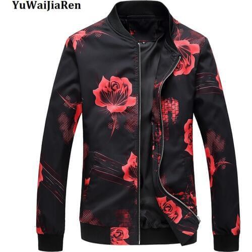 YuWaiJiaRen New Fashion Mens Jacket Flower Print Bomber Jacket Autumn Jaqueta masculino Casual Male Clothing Size 5XL 6XL