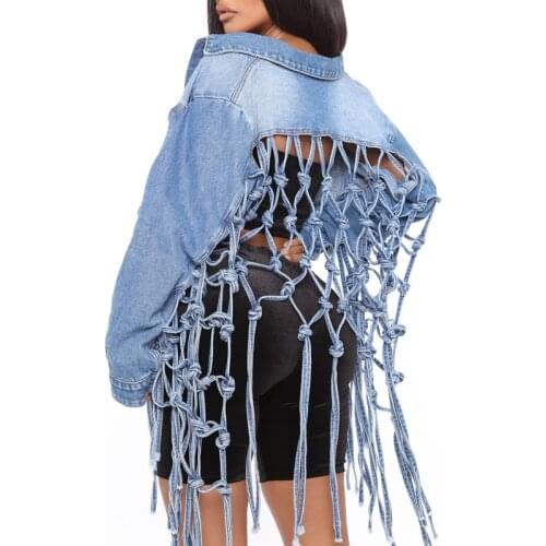 Women Autumn Grid Tassel Denim Jackets 2021 New Fashion Long Sleeve Coats Singble Breasted Streetwear Outwear Short Jacket