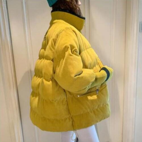 2021 Corduroy Winter Jacket Women Down Parka Coats Female Long Sleeve Warm High Quality Down Cotton Ladies Clothing Tops Fashion