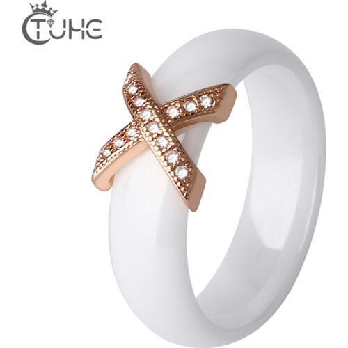 Rose Gold Color Ceramic Rings With Austrian Crystals Fashion anelli X Cross Ring bague Engagement anillos anel Rings for Women