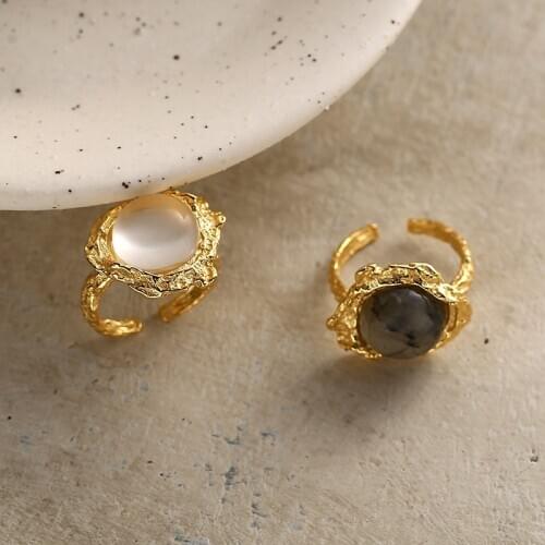 Silvology 925 Sterling Silver Natural Labradorite Rings for Women Irregular Lava Texture White Crystal Rings 2021 Luxury Jewelry