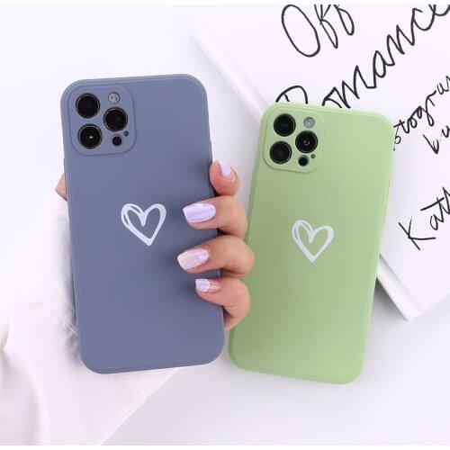 Love Heart Liquid Silicone Protective Phone Case For iPhone 11 12 Pro Max Mini X XR XS 7 8 Plus Shockproof Soft Back Cover Shell