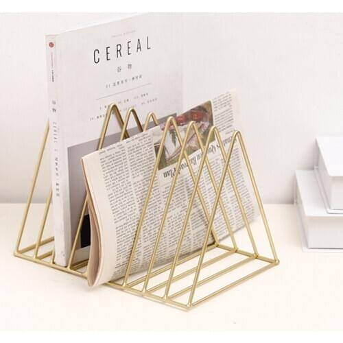1PCS Geometric Iron Storage Rack Shelf Office Newspaper Stationery Holder Desktop Book Magazine Storage Organizer