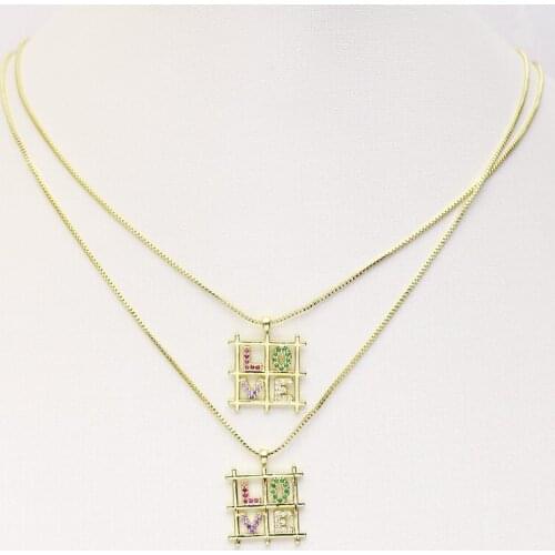 10Pcs Love pendant Necklace Love Zircon Pendant Jewelry Gift jewelry Pendant Necklace Slim box chain Jewelry necklace 8386