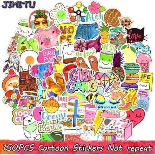 150 PCS Cartoon Vsco Stickers for Children Anime Cute Girl Decals Sticker for DIY Skateboard Laptop Luggage Phone Tablet Bicycle