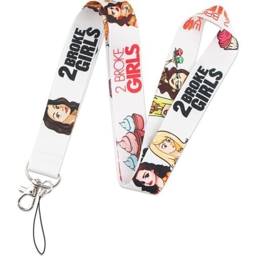 30pcs 2 Broke Girls Neck keychain necklace webbings ribbons Anime Cartoon Neck Strap Lanyard ID badge holder Keychain Lanyards