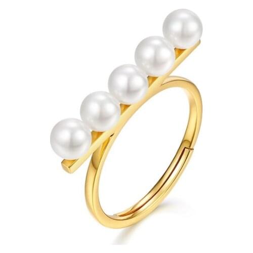 925 sterling silver With 18 K Gold Pearl Statement Rings Women Wedding Jewelry Punk Party Designer Club Cocktail Party Japan