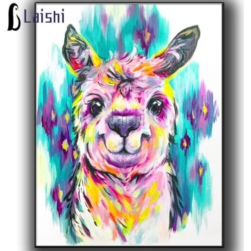 Abstract graffiti Colorful Alpaca Embroidery Custom Photo Full Square Round Drill Rhinestone Mosaic Sets Animal home decor