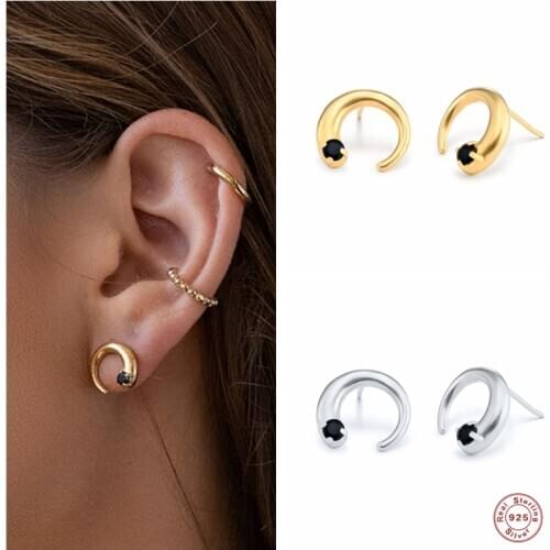 Aide 925 Sterling Silver Romantic Lovely Tiny Diamond Moon Stud Earrings For Women Girls Gift Cubic Zirconia Jeweled Ear Stud