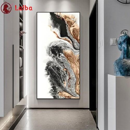 Diamond Mosaic Abstract art, golden gray water flow round drill Cross Stitch Diamond Painting Full Square Decor For Home