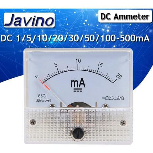 85C1-mA DC Analog Current Meter Panel Meter Gauge 1/5/10/20/30/50/100/200/300/500mA AMP Gauge Current Ammeters
