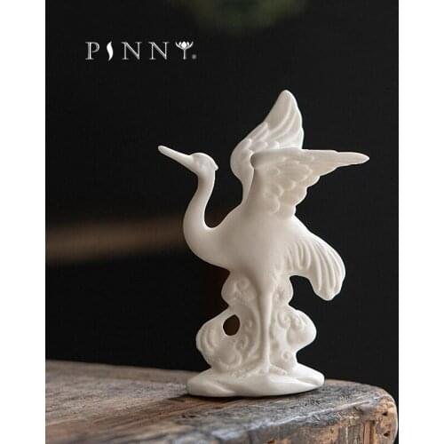 PINNY White Porcelain Crane Decoration Ceramics Animal Tea Pet Home Decoration Accessories ModernTabletop Handcrafts
