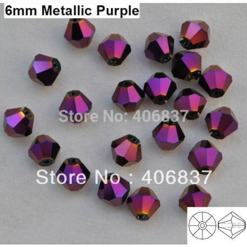 Free Shipping! 288pcs/Lot, AAA Chinese Top Quality 6mm Metallic Purple Crystal Bicone Beads