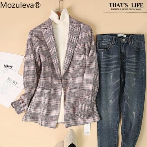 Mozuleva Office Ladies High Quality Plaid Blazer Suit Women Autumn Winter Japanese Loose Coat Hand-Stitched Outwear