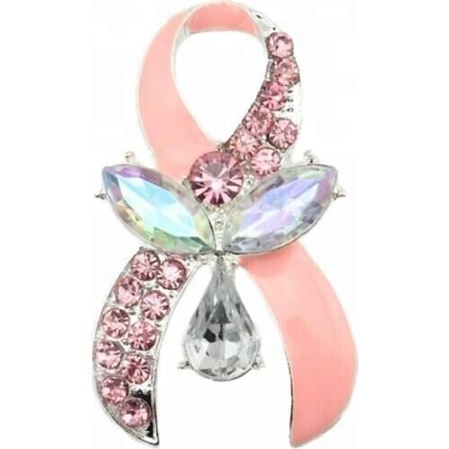 Breast Cancer Awareness Pink Ribbon Crystal Angel Pin