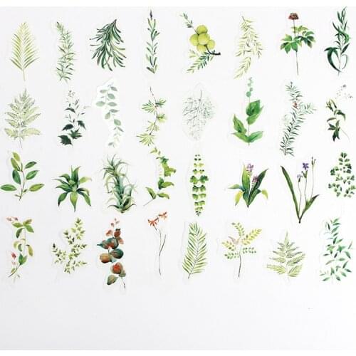 32pcs/Pack Stationery Book Paper Stickers Green Leave DIY Scrapbooking Diary Handmade Decoration Craft Household Supplies