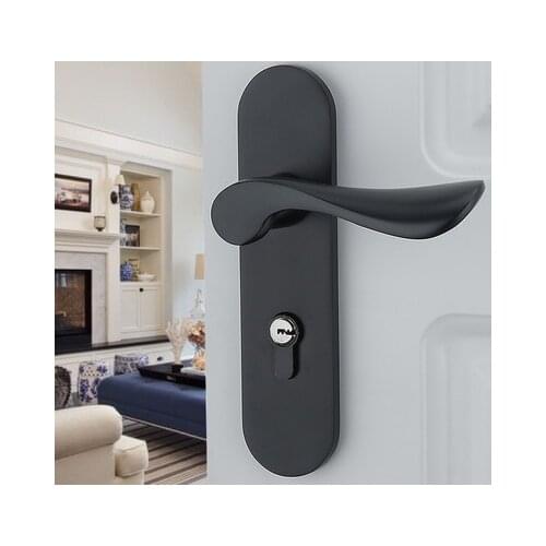 Black solid space aluminum door locks Continental bedroom minimalist interior door handle lock cylinder security locks Packages