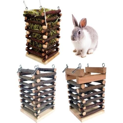 Wooden Hay Manger Rabbit Feeder Chew Bite Resistant Grass Frame Hamster Hay Rack B2QB