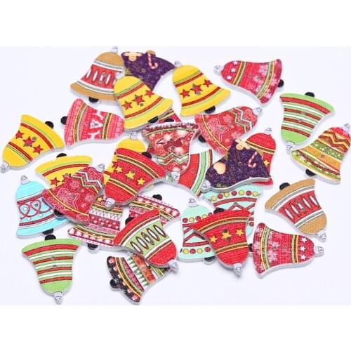 1000pcs Bell Shaped Wood Buttons 25x20mm Mixed Christmas Sewing Button Scrapbooking Cardmaking Embellishments Crafts